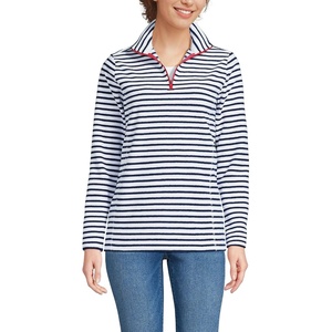 image:imageLands End Womens Fleece Quarter Zip Pullover  100 Polyester Fleece AntiPill AntiStatic Stand Collar Princess Seams Layering Petite and Plus SizesCrisp WhiteNavy StripeRed