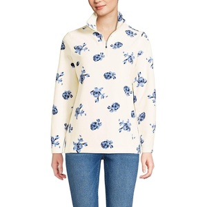 image:imageLands End Womens Fleece Quarter Zip Pullover  100 Polyester Fleece AntiPill AntiStatic Stand Collar Princess Seams Layering Petite and Plus SizesIvoryClear Blue Tossed Floral