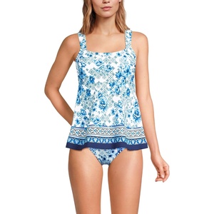 image:imageLands End Womens Flutter Tankini TopWhite Mosaic Floral Geo Border