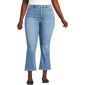 image:imageLands End Womens High Rise Denim Button Front Kick Flare Crop JeansBeau Blue