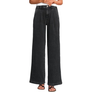 image:imageLands End Womens High Rise Soft Denim Pleated Wide Leg TrousersBlack Wash