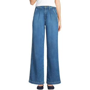 image:imageLands End Womens High Rise Soft Denim Pleated Wide Leg TrousersIndigo Tide Blue