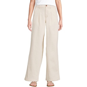 image:imageLands End Womens High Rise Soft Denim Pleated Wide Leg TrousersNatural