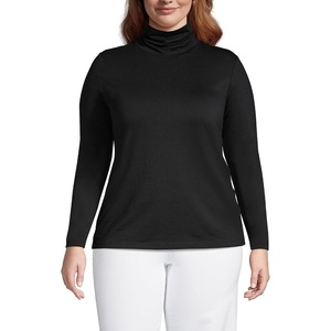 image:imageLands End Womens Jersey Knit Turtleneck  Cotton and Rayon Modal Blend Fitted SelfFabric Neck MidHip Length Layering Petite and Plus SizesBlack