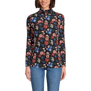 image:imageLands End Womens Jersey Knit Turtleneck  Cotton and Rayon Modal Blend Fitted SelfFabric Neck MidHip Length Layering Petite and Plus SizesBlack Multi Floral