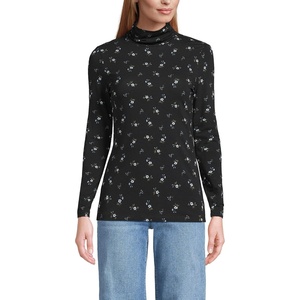 image:imageLands End Womens Jersey Knit Turtleneck  Cotton and Rayon Modal Blend Fitted SelfFabric Neck MidHip Length Layering Petite and Plus SizesBlackCobalt Tiny Floral