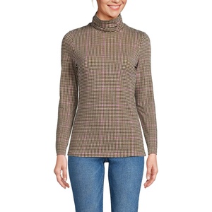 image:imageLands End Womens Jersey Knit Turtleneck  Cotton and Rayon Modal Blend Fitted SelfFabric Neck MidHip Length Layering Petite and Plus SizesChampagneBrown Plaid