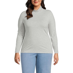 image:imageLands End Womens Jersey Knit Turtleneck  Cotton and Rayon Modal Blend Fitted SelfFabric Neck MidHip Length Layering Petite and Plus SizesGray Heather