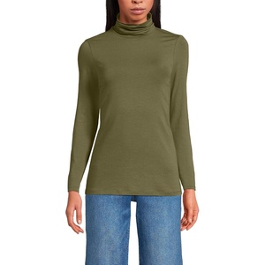 image:imageLands End Womens Jersey Knit Turtleneck  Cotton and Rayon Modal Blend Fitted SelfFabric Neck MidHip Length Layering Petite and Plus SizesOlive Drab