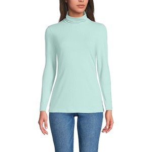 image:imageLands End Womens Jersey Knit Turtleneck  Cotton and Rayon Modal Blend Fitted SelfFabric Neck MidHip Length Layering Petite and Plus SizesPale Sky