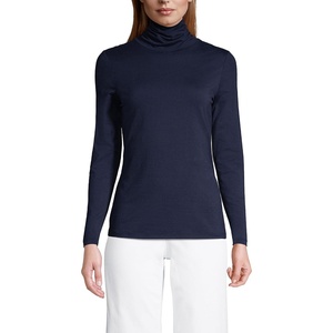 image:imageLands End Womens Jersey Knit Turtleneck  Cotton and Rayon Modal Blend Fitted SelfFabric Neck MidHip Length Layering Petite and Plus SizesRadiant Navy