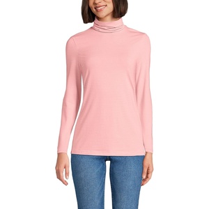 image:imageLands End Womens Jersey Knit Turtleneck  Cotton and Rayon Modal Blend Fitted SelfFabric Neck MidHip Length Layering Petite and Plus SizesSunset Coral Pink Thin Stripe