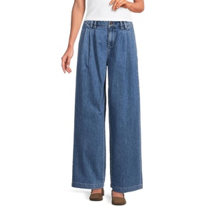 image:imageLands End Womens Lightweight Denim Mid Rise Pleated Slouchy JeansCanal Blue Wash