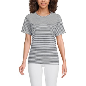 image:imageLands End Womens Oversized AmericanGrown Supima Cotton Short Sleeve Crew Neck TShirtDeep SeaIvory Micro Stripe