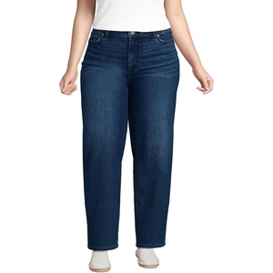 image:imageLands End Womens Petite Soft Denim Mid Rise Relaxed Straight Leg JeansDark Indigo Blue Wash