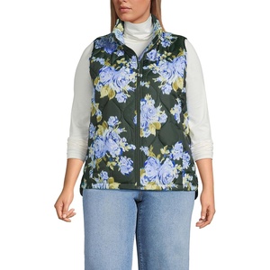 image:imageLands End Womens Quilted Puffer Vest  Recycled Insulation WaterResistant Shell Stand Collar Full Zip Layering Travel Petite and Plus SizesEvening Forest Rose