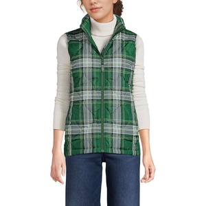 image:imageLands End Womens Quilted Puffer Vest  Recycled Insulation WaterResistant Shell Stand Collar Full Zip Layering Travel Petite and Plus SizesLight Emerald Plaid