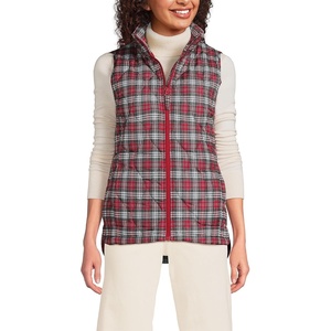 image:imageLands End Womens Quilted Puffer Vest  Recycled Insulation WaterResistant Shell Stand Collar Full Zip Layering Travel Petite and Plus SizesRich Red Plaid