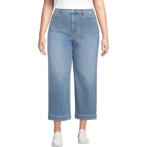image:imageLands End Womens Recover Denim High Rise Wide Leg Crop JeansBeau Blue Stripe