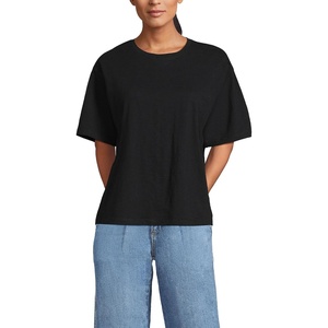 image:imageLands End Womens Short Sleeve Slub Jersey Cutwork TShirtBlack