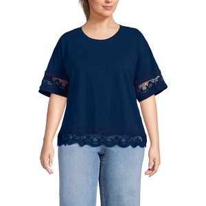 image:imageLands End Womens Short Sleeve Slub Jersey Cutwork TShirtDeep Sea Navy