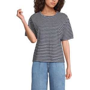 image:imageLands End Womens Short Sleeve Slub Jersey Cutwork TShirtFaded NavyIvory Latte Stripe