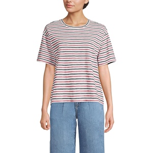 image:imageLands End Womens Short Sleeve Slub Jersey Cutwork TShirtFaded NavySoft Mojave Stripe