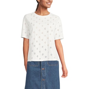 image:imageLands End Womens Short Sleeve Slub Jersey Cutwork TShirtIvory Flower Eyelet