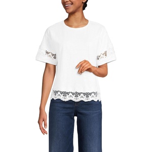 image:imageLands End Womens Short Sleeve Slub Jersey Cutwork TShirtWhite