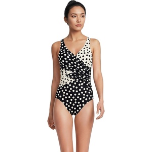 image:imageLands End Womens Slender Wrap SwimsuitBlackEgret Mixed Tossed Dots