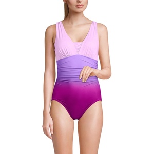 image:imageLands End Womens SlenderSuit Grecian Low Leg One Piece SwimsuitCrimson RosePurple Ombre