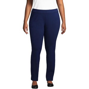 image:imageLands End Womens Slim Leg Knit Pull On Pants  Mid Rise CottonRich Jersey With Stretch Wide Elastic Waist Ankle Length Work Travel Petite and PlusDeep Sea Navy