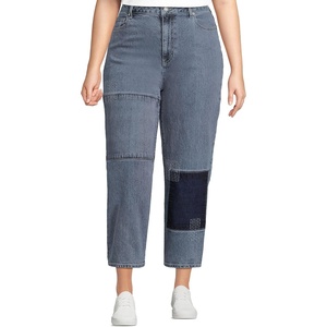 image:imageLands End Womens Soft Denim Mid Rise Relaxed Straight Crop JeansBeau Blue Patchwork