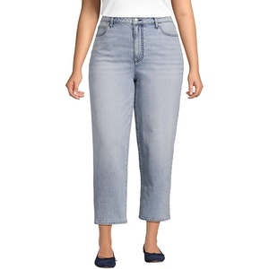 image:imageLands End Womens Soft Denim Mid Rise Relaxed Straight Crop JeansHarlow Blue Wash