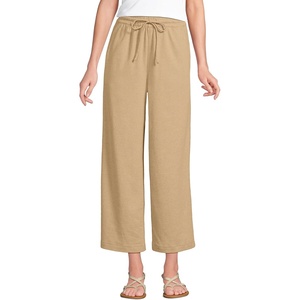 image:imageLands End Womens Sport Knit Pull On Drawstring Wide Leg Crop PantsFrench Pecan Heather