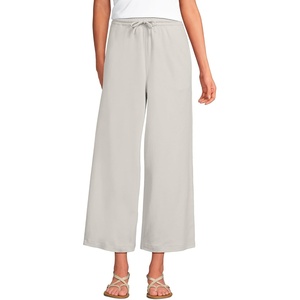 image:imageLands End Womens Sport Knit Pull On Drawstring Wide Leg Crop PantsLight Stone