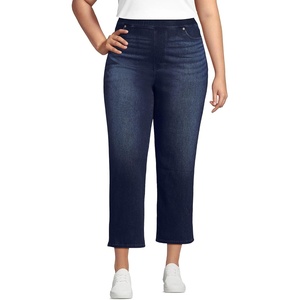 image:imageLands End Womens Starfish High Rise Knit Denim Straight Crop JeansDark Indigo Blue Wash