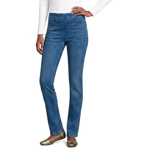 image:imageLands End Womens Starfish High Rise Knit Denim Straight JeansMedium Sea Blue