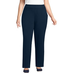 image:imageLands End Womens Straight Leg Knit Pants  Mid Rise 89 Cotton Jersey With Stretch Wide Elastic Waist PullOn Travel Work Petite and Plus SizesRadiant Navy