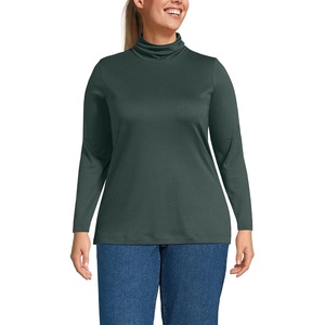 image:imageLands End Womens Supima Cotton Turtleneck  100 Supima Cotton Interlock Knit Fitted Side Vents Tagless Layering Petite and Plus SizesEvening Forest