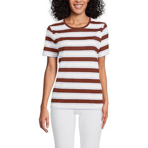 image:imageLands End Womens Supima Crew Neck TShirt  AmericanGrown Supima Cotton Relaxed Fit Tagless MidHip Length Layering Petite and Plus SizesEarthen Clay Sail Stripes