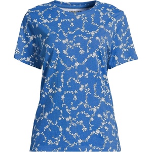 image:imageLands End Womens Supima Crew Neck TShirt  AmericanGrown Supima Cotton Relaxed Fit Tagless MidHip Length Layering Petite and Plus SizesMuted Cobalt Blue Floral Vine