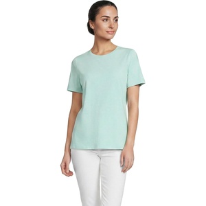 image:imageLands End Womens Supima Crew Neck TShirt  AmericanGrown Supima Cotton Relaxed Fit Tagless MidHip Length Layering Petite and Plus SizesPale Sky