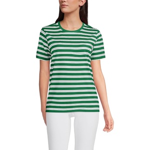 image:imageLands End Womens Supima Crew Neck TShirt  AmericanGrown Supima Cotton Relaxed Fit Tagless MidHip Length Layering Petite and Plus SizesVibrant Clover Multi Stripe