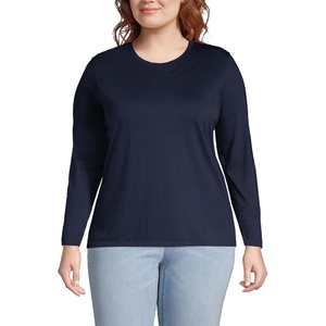 image:imageLands End Womens Supima Long Sleeve Crew Tee  AmericanGrown Supima Cotton Relaxed Fit Tagless MidHip Length Layering Petite and Plus SizesRadiant Navy
