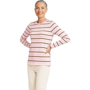 image:imageLands End Womens Supima Long Sleeve Crew Tee  AmericanGrown Supima Cotton Relaxed Fit Tagless MidHip Length Layering Petite and Plus SizesSea Salt PinkGinger Stripe