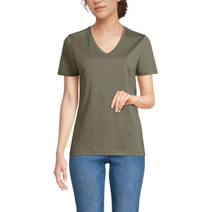 image:imageLands End Womens Supima VNeck TShirt  AmericanGrown Supima Cotton Relaxed Fit Straight Hem Tagless Layering Petite and Plus SizesSoft Olive Drab