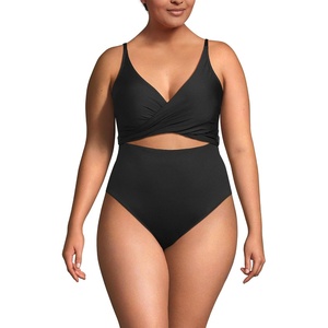 image:imageLands End Womens Wrap Monokini High Leg One Piece SwimsuitBlack