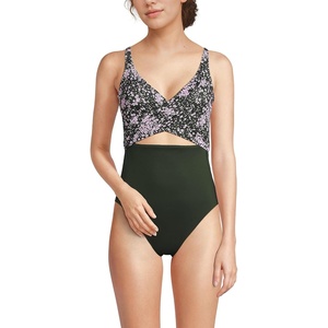 image:imageLands End Womens Wrap Monokini High Leg One Piece SwimsuitOrchid Meadow Ditsy Floral
