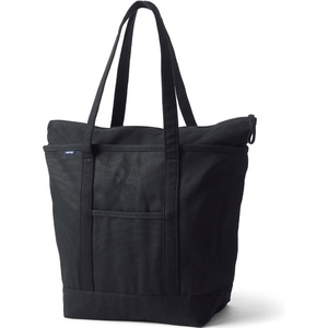 image:imageLands End Zip Top Canvas Tote Bag  100 Cotton Canvas Five Pockets Key Strap WaterResistant Base Stands Upright Beach Bag Travel Tote Grocery ToteBlack